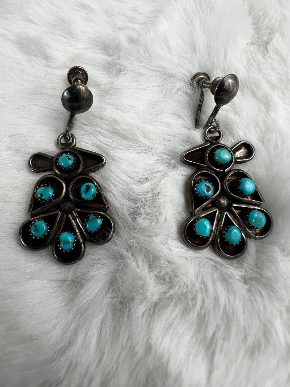Vintage Zuni Sterling and Turquoise Screw Back Earrings